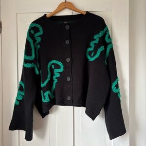 Dressed in LALA Black and Green Dinosaur Cardigan